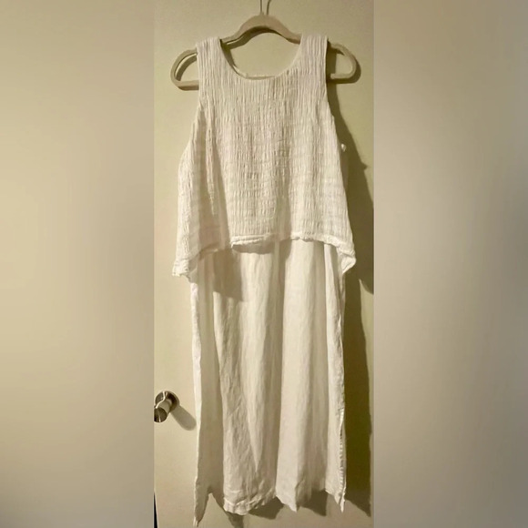 PURE JILL 100% Linen White Sleeveless Layered Sheath Dress Size Large - Picture 1 of 11